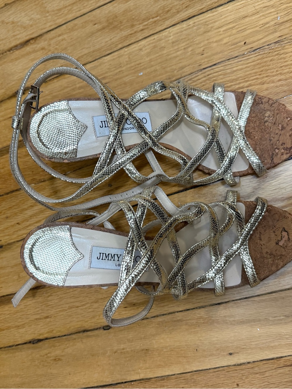 Jimmy Choo Metallic Gold Lace-Up Sandals